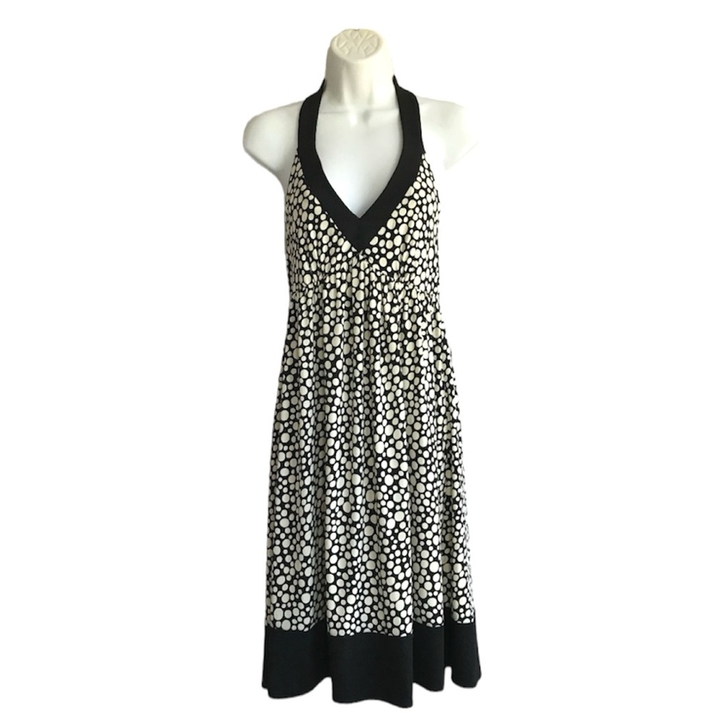 London Times Black & Cream Polka Dot Halter Dress Size 10 Sleeveless